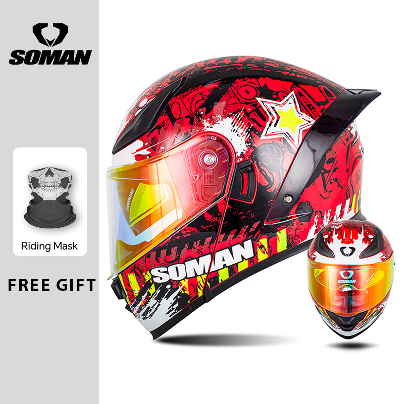 Dual Visor Motorcycle Racing Helmet - Soman capacete modular flip rosto cheio